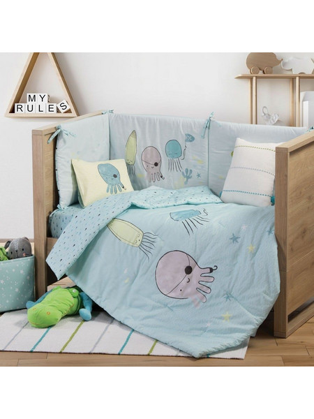 Κουβερλί Βρεφικό Ocean Friends Aqua Nef-Nef 110x140cm Βαμβάκι-Πολυέστερ