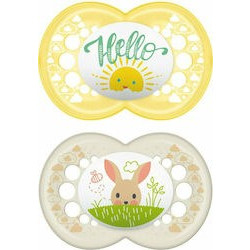Mam Hello Spring Ορθοδοντικές Πιπίλες Σιλικόνης 6-16m Κίτρινο 2τμχ