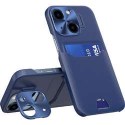 Leather Stand Case case for iPhone 14 Plus cover card wallet with stand blue