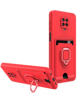 Bodycell Multifunction - Ανθεκτική Θήκη Xiaomi Redmi Note 9S / 9 Pro / 9 Pro Max με Λουράκι Λαιμού / Κάλυμμα Κάμερας / Ring Holder / Υποδοχή Κάρτας - Red (5206015015243)