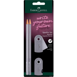 Faber Castell Μολύβια Grip Sparkle II Γκρι/Ανθρακί & Mini Sleeve Γόμα & Ξύστρα (12310287)