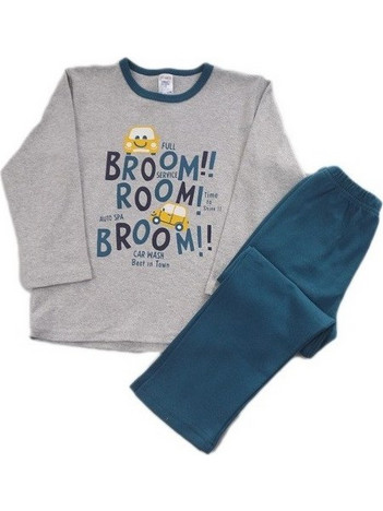 Happy Touch Broom Παιδική Πιτζάμα Βαμβακερή Χειμωνιάτικη Γκρι Πετρόλ 2020302