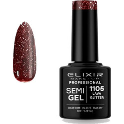 Elixir Semigel Flash Effect 1105 Lava Glitter Ημιμόνιμο Βερνίκι Νυχιών 8ml