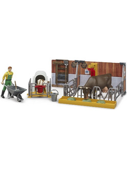 Bruder Bworld Cow & Calf Barn With farmer Σετ Φιγούρες Δράσης για 4+ Ετών BR062611