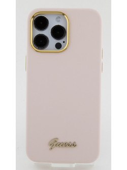 Guess Silicone Script Metal Logo & Frame Θήκη iPhone 15 Pro Pink GUHCP15LSMBSLP