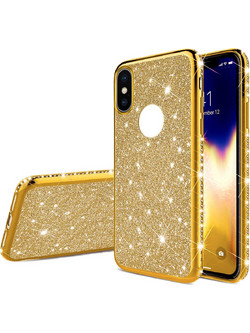 Θήκη iPhone X / XS Forcell Με Strass και Glitter Shine Cover Hard Case -Gold