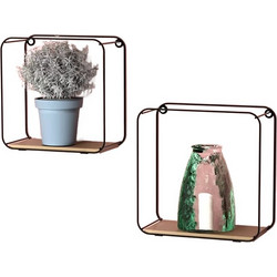 TEKNO-TEL Ράφια Διακοσμητικά 22x10x22cm και 20x10x20cm με Μεταλλικό Σκελετό Μαύρο σε Τετράγωνο Σχήμα και Ξύλινη Βάση