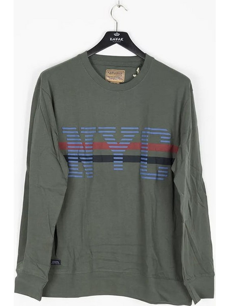 EXPLORER t-shirt λαιμοκοψη χακι 100%βαμβακι με σταμπα logo εμπρος κανονικη γραμμη