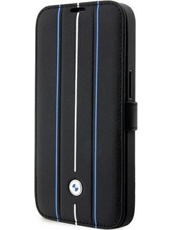 Case BMW BMBKP14L22RVSK iPhone 14 Pro 6.1" black/black bookcase Leather Stamp Blue Lines
