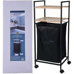 Ραφιέρα από bamboo με 2 ράφια και καλάθι 40lt Y89,5x38x32,5εκ. - 41124--2