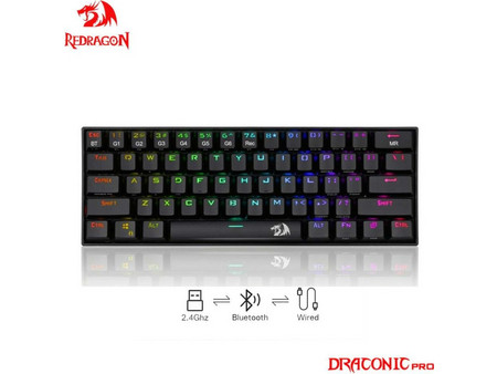 Redragon K530 Draconic Pro Ασύρματο Μηχανικό Gaming Πληκτρολόγιο 60% με Custom Brown Διακόπτες RGB Black
