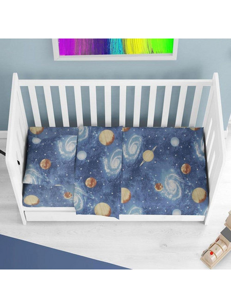 Dimcol Milky Way Σετ Βρεφικά Σεντόνια Κούνιας Βαμβακερά 120x160 Blue