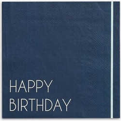 Xαρτοπετσέτες Happy Birthday Mπλε Λευκό 16.5x16.5cm Ginger Ray (16 Tεμάχια)