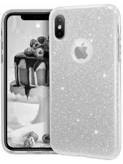 Back Cover Θήκη Σιλικόνης Glitter για iPhone X/Xs Ασημί