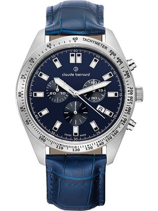 Claude Bernard Classic Ανδρικό Ρολόι Χρονογράφος με Μπλε Δερμάτινο Λουράκι 10247-3C-BUIN