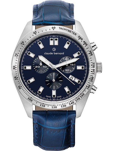 Claude Bernard Classic Ανδρικό Ρολόι Χρονογράφος με Μπλε Δερμάτινο Λουράκι 10247-3C-BUIN