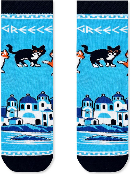 NODO Βαμβακερή Παιδική Κάλτσα με Σχέδια Greek Island and Cats