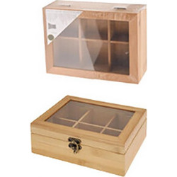 Teabox 6 θέσεων bamboo με γυαλινο καπάκι 21cm