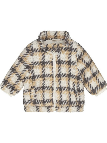 Dirkje Παιδικό Μπουφάν Jacket Off White Sand Colour Brown Checkered Teddy Q52330-35 Ecru