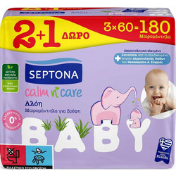 Septona Calm n' Care Μωρομάντηλα Χωρίς Οινόπνευμα & Parabens με Aloe Vera 3x60τμχ