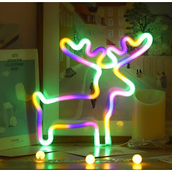 LED Διακοσμητικό Φωτιστικό Neon με Τροφοδοσία USB - Μπαταρίες & Διακόπτη Τάρανδος σε RGB Φωτισμό FLNE12