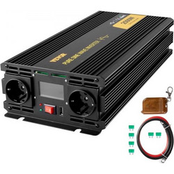 VEVOR Pure Sine Wave Inverter 2500W Power Inverter DC 12V AC 230V, Μετατροπέας αυτοκινήτου Θύρα USB Τηλεχειριστήριο οθόνης LCD, Προστασία ασφαλείας, Μετατροπέας ισχύος για φορτηγά RV σκάφη και έκτακτη