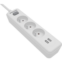 Πολύπριζο Philips SPN3032WA/19 με 3 Θύρες Εισαγωγής Σούκο Διακόπτη On/Off και 2 Θύρες USB Καλώδιο 2m Λευκό