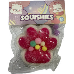 Antistress Taba Squishy Πατούσα Άσπρη με Pon Pon 10.5x9cm Φούξια