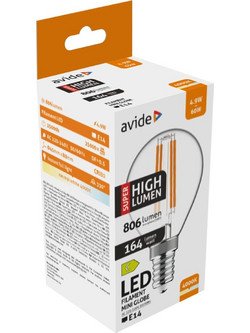 Avide LED Filament Σφαιρική 4.9W E14 Λευκό 4000K Super Υψηλής Φωτεινότητας