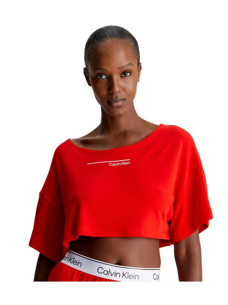 Calvin Klein Γυναικείο Μπλουζάκι Crop-Top Box Fit CK Meta Legacy, Χρώμα Cajun Red
