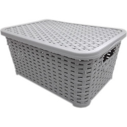 Κουτί Αποθήκευσης με Χερούλια και Καπάκι 10L Rattan Beboulino Grey SP-295