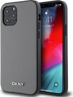 DKNY PU Leather Metal Logo Θήκη Δερματίνης με Magsafe για iPhone 12 / 12 Pro Γκρι
