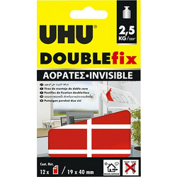 UHU DOUBLE FIX ΑΥΤOKΟΛΛΗΤΟ ΔΙΠΛΗΣ ΟΨΗΣ ΑΟΡΑΤΟ 19x40mm MAX 2,5 kg 6 ΤΕΜΑΧ (Το προιόν πωλείται σε μεμονωμένα τεμάχια του ενός)