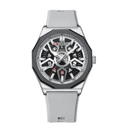 Curren Ανδρικό Ρολόι με Λευκό Καουτσούκ Λουράκι 8437 Grey