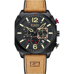 Curren Ανδρικό Ρολόι με Καφέ Δερμάτινο Λουράκι 8398 Brown
