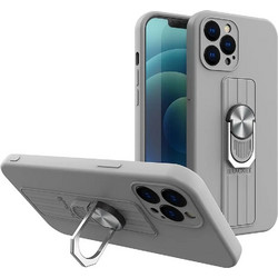Hurtel Ring Case silicone case with finger grip and stand for Samsung Galaxy A42 5G silver - (Ring Case Samsung A42 5G Silver 08)
