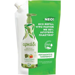 Αρκάδι Εco Refill Ανταλλακτικό Υγρό Πιάτων με Πράσινο Σαπούνι Περγαμόντο & Γκρέιπφρουτ, 900ml