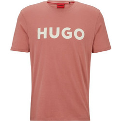 Hugo Regular Fit Dulivio Contrast Logo T-shirt - ΡΟΖ