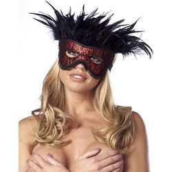 Rimba - Red/Black Satin Look Feather Mask
