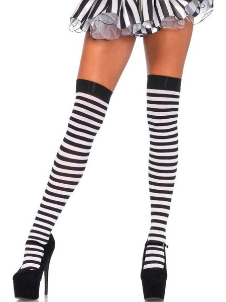 LEG AVENUE - BLACK/WHITE STRIPED HIGH SOCKS
