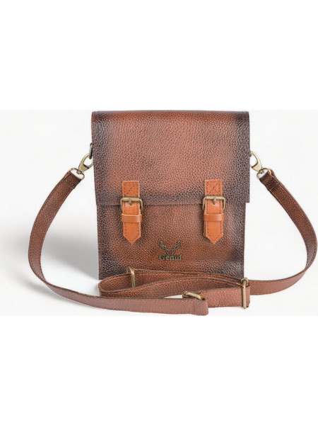 Leather crossbody bag in brown color Genui Καφέ 26x22 εκ. (10,2x8,6 ίντσες) Δέρμα