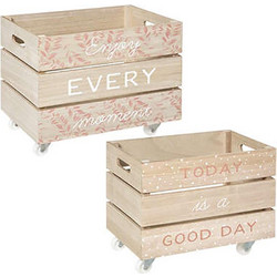 Plastona Σετ Κασπώ Ξύλινα Ροζ 33x22x23.5/39x26x27.5cm 2τμχ