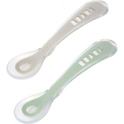 Beaba Σετ Βρεφικά Κουτάλια Σιλικόνης με Θήκη 8m+ Grey Sage Green 2τμχ