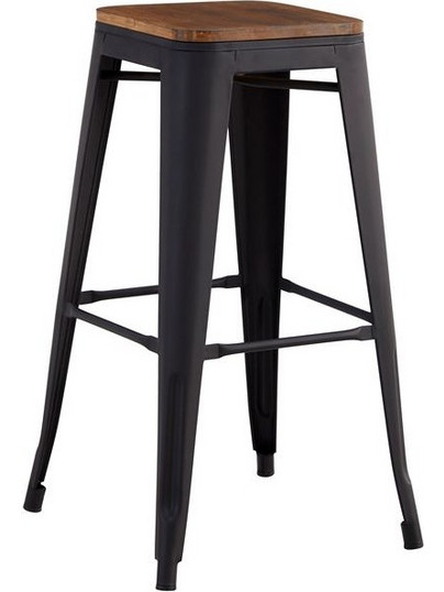 RELIX Wood Σκαμπό Bar, Μέταλλο Βαφή Μαύρο Extra Matte Απόχρωση Ξύλου Dark Oak - Woodwell