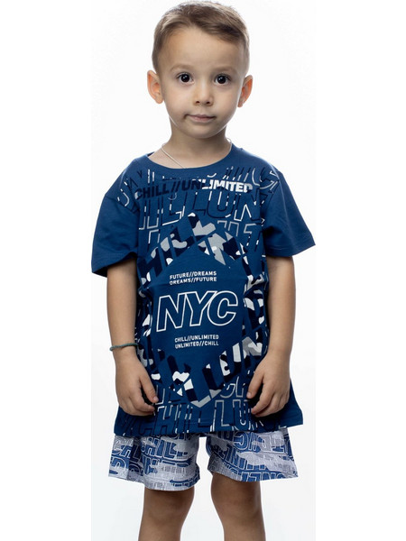 Galaxy NYC Παιδική Πιτζάμα Βαμβακερή Καλοκαιρινή Μπλε 301-23
