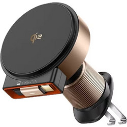 Mcdodo - Car Holder with Wireless Charging (CH-0091) - for Air Vent, 15W, Qi2, Built-in Retractable Cable - Desert Gold