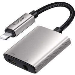 Mcdodo - Audio Adapter Wales Series (ca-5540) - Lightning To Lightning, Dc 3.5mm, Aluminum Alloy, Nylon, 5v/2a, 12.5cm - Gray