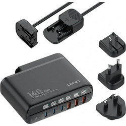 Πολυφορτιστής Ταξιδίου GaN 140W με 6 Θύρες USB και Ένδειξη V/A LDNIO A6140C