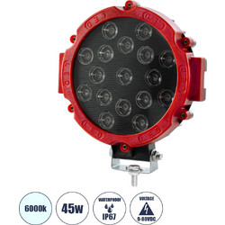 85422 Vehicle & Forklift Work Lights - Φώτα Εργασίας για Οχήματα Περονοφόρα - Κλάρκ LED 45W DC 9-80V Αδιάβροχο IP67 Μαύρο Κόκκινο Μ20 x Π18 x Υ5