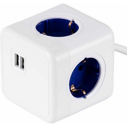 Πολύπριζο GloboStar TRAVEL PowerCube PRO 6 θέσεων λευκό-μπλε 7x7x7εκ